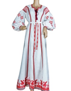 Bordado de moda hasta el suelo de manga larga de Ucrania Maxi para las mujeres de verano ropa de algodón - Product Image 1