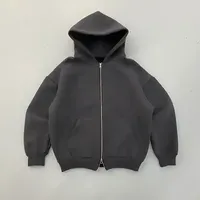 Hoodie pria berat berat ritsleting kustom 400GSM/500GSM/600GMS Hoodie cuci asam Hoodie katun dicampur