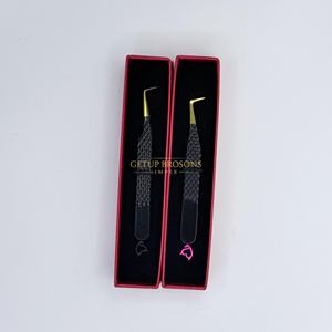 Pinzas Profesionales para Extensión de Pestañas de 90 Grados, de Acero Inoxidable con Recubrimiento de Polvo Negro y Punta Dorada con Diseño de Corazón de Diablo - Product Image 6