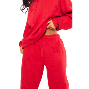 2025 vêtements d'hiver femmes sweats à capuche pantalons de survêtement deux pièces goutte épaule lâche lourd polaire coton sérigraphie costumes pour femmes - Product Image 4