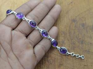 Purple Amethyst 925 Sterling <b>Silver</b> Oval Shape Adjustable Bracelet 9 Stone Handmade Gemstone Jewelry Gift For <b>Women</b> - Product Image 2
