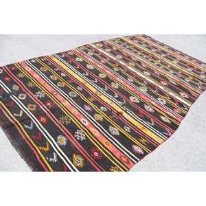พรมวินเทจตุรกี ขนาด 7x12.4 ฟุต (214x377 ซม.) พรมคิลิมสีน้ำตาลแดงไล่เฉด - Product Image 2