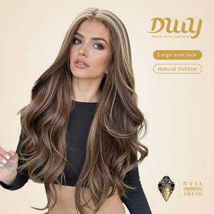 Perruque Body Waves 136 pour femmes, ondulations lâches, mèches blondes marron foncé, longue, avec filtre Biscuit-DWY, dentelle de haute qualité - Product Image 2