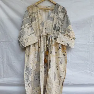 아름다운 대리석 염료 프린트 코튼 여성 카프탄 드레스 수영복, 비키니 커버 UP 비치웨어 카프탄 드레스 반팔 카프탄