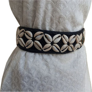 Coquille de coton perlé ceinture pour femmes mode noir sac blanc Western OEM Logo Style boucle tissu emballage pièces couleur royaume-uni - Product Image 1