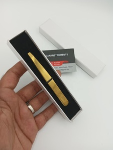 Pince à épiler sourcils de qualité supérieure, couleur or plasma, à pointe inclinée épaisse et aiguisée, pour la mise en forme des sourcils et l'épilation, avec boîtes de rangement. - Product Image 1