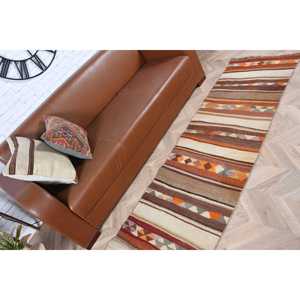 2.2x10 ft Turkish <b>Rug</b>, <b>Runner</b> Vintage <b>Rug</b>, Brown Check <b>Rug</b> - Product Image 3