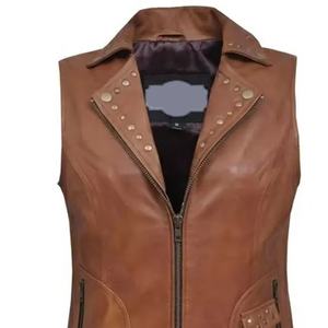 High Quality Custom Logo <b>Sleeveless</b> <b>Women's</b> Leather Vest <b>Jacket</b> Lightweight Oversized Knitted Fabric Casual Zipper Vest - Product Image 3