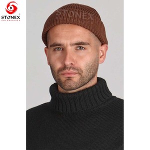 Gorras de hombre lisas térmicas de punto cálido gris, gorro de invierno acrílico con logotipo personalizado para hombre - Product Image 3