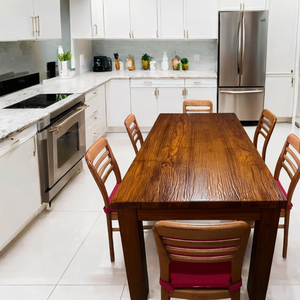 Mesa de Comedor Moderna de Madera de Teca con Superficie Rugosa y Desgastada, 176 cm de Largo, para Exteriores - Product Image 3