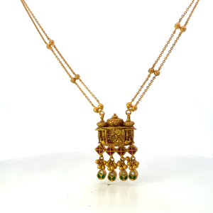 ชุดสร้อยคอทองคำ22K เครื่องประดับทับทิมมรกตแบบดั้งเดิม - Product Image 6