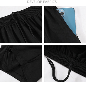 กางเกงเอวสูงสำหรับผู้ชายกางเกงวิ่งสีดำ4นิ้วกางเกง2in1เอวสูงผ้าซับในสุดเจ๋งกางเกงวิ่ง2and1 - Product Image 5