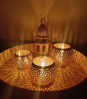 Bougeoir marocain en laiton doré fait à la main Supports ronds en métal Décoration intérieure Lampes de table Lanternes marocaines