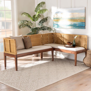 Bearnard Bali Pari Tabanan moderno bohemio marrón Natural ratán madera de Acacia 2 piezas comedor rincón banquete conjunto para sala de estar - Product Image 2