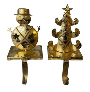 Juego de estatuillas decorativas doradas de Papá Noel y árbol, acento de mesa de vacaciones elegante para exhibición de decoración navideña o regalo festivo - Product Image 6