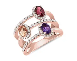 Custom Jewelry 18k 14k Soild Rose Gold Amethyst Morganite Ruby Three Stone Faux Stacking Ring