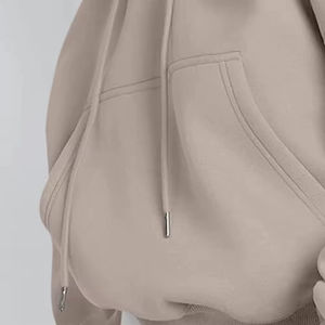 Sweat à capuche vintage en molleton personnalisé, style streetwear, uni, pour l'hiver, délavé à l'acide, effet usé, épaules tombantes, pour femmes, logo sur le devant - Product Image 2