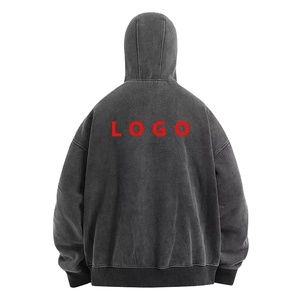 Sweats à capuche personnalisés pour hommes à fermeture éclair, manches longues, design personnalisé, style gangster, double couche, lavage à l'acide, 100% coton, capuche balaclava à fermeture éclair - Product Image 2