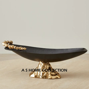 Set of 2 Cast Aluminum <b>Nickel</b> Plated Oval Shape Metal Fancy Fruit Bowls Unique Serving Bowls for Wedding Event Decorations - Product Image 2