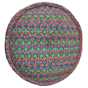 Puf Redondo Indio de Alta Calidad con Hermoso Estampado y Bordado, Puf Decorativo Moderno de Algodón, Otomana Redonda, Decoración Boho para Habitación - Product Image 2
