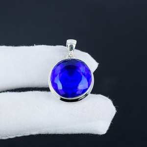 Pendentif en agate bleue et en aquamarine, pierre précieuse, argent sterling 925 massif, bijoux faits à la main, cristal, pendentif bohème, cadeaux de Noël - Product Image 1