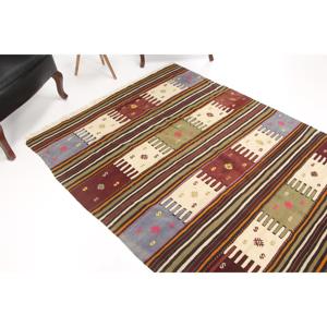 Vintage Turkish Rug, 5x8.6 ft Large Rug, <b>Brown</b> Red Floral <b>Wool</b> Rug - Product Image 1