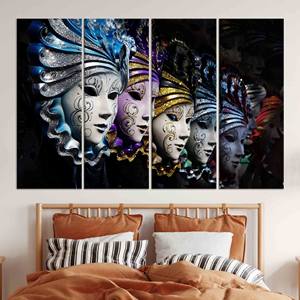 Obra de arte impresa en lienzo: diseño elegante de máscaras de carnaval veneciano, JUEGO DE 4 LIEÑOS - Product Image 1