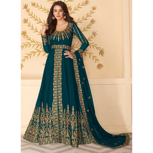 ชุดเดรสยาวแบบอนารากลีผ้าจอร์เจตต์เนื้อหนา ปักลายและประดับเลื่อม งานเย็บสำเร็จ ชุดแต่งงานใหม่ สไตล์งานเลี้ยง - Product Image 1