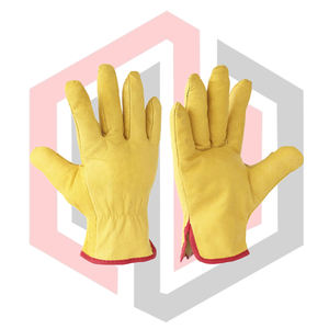 Yellow Leather Grain Texture Breathable <b>Silicone</b>-Free Customizable Length Heavy-Duty Driver <b>Gloves</b> for Outdoor Gardening Safety - Product Image 1