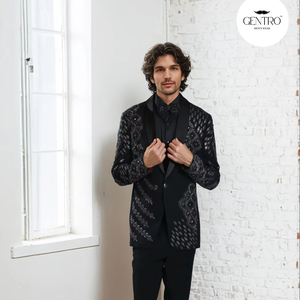 Smoking brodé à la main de concepteur noir, veste noire de marié traditionnel mariage veste indienne costume pour homme Zari travail - Product Image 1