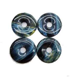 Collier de pierres précieuses Donuts Pierre d'oeil de tigre bleu donut pierre naturelle cristal reiki pierres précieuses beignets de guérison agate Grossiste - Product Image 1