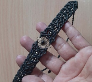 Handmade Black Macrame <b>Bracelet</b> Boho <b>Adjustable</b> Cuff with Brass Charm Unisex Tribal Jewelry Gift - Product Image 1