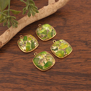 Plaqué or DIY Unique Bail Pendentif Connecteur Mohave Péridot Cuivre Turquoise Grand Coussin Forme Faire Boucle D'oreille Charme Résultats - Product Image 1