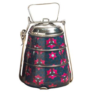 King-fiambrera de acero inoxidable con forma de pirámide, fiambrera tradicional india, pintada a mano, tres niveles - Product Image 1