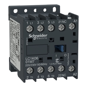 Contattore SCHNEIDER ELECTRIC LC1K0601D7 TeSys K 3P, 6 A 440 V AC, 1 NC Aux con Bobina 42 V AC - Product Image 1