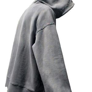 Sweat-shirts personnalisés brodés pour hommes, sweat-shirt à capuche avec strass, double fermeture éclair, capuche épaisse, haute qualité, lavage délavé au soleil - Product Image 5