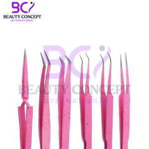 Hot Sale Pink Customized Stainless Steel Eyelashes Extension Tweezers Best Supplier with Pointed Tip - Product Image 5