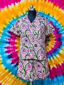 Design classique en gros 2 pièces confortables pur coton imprimé vêtements de nuit d'été femmes à manches courtes et ensemble de pyjama court - Product Image 2