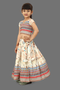 Shoryam Fashion Girls Ethnic Wear Digital Floral Print Chaniya Choli Set Geometric Border Kids <b>Lehenga</b> Choli Floor-Length Party - Product Image 4