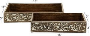 Juego de 2 bandejas de madera de mango con laterales tallados, bandeja redonda marrón para servir desayunos, bandeja de madera para servir - Product Image 6