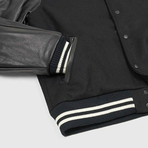 Veste de baseball varsity sur mesure, fabrication professionnelle, vente en gros, devant droit, 100% laine/cuir, toile écologique - Product Image 3
