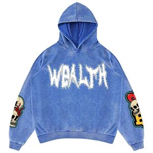 Sweat à capuche décontracté surdimensionné pour homme Glory avec imprimé tête de squelette et lettres, en molleton 100 % coton de haute qualité, design à épaules tombantes - Product Image 1