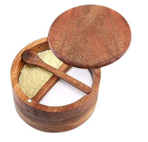 Boîte à sel en bois sur mesure, bol en bois de manguier, récipient de cuisine durable, design pivotant, compatible lave-vaisselle, rangement pour épices - Product Image 3