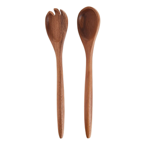 Ensemble de couverts en bois d'acacia de 12 pouces, fourchette et cuillère de service, cuillère en bois à long manche - Product Image 3