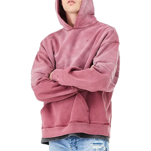 Wholesale 480 Gsm Thick 100% Cotton Fleece Pullover Oversized <b>Hoodies</b> <b>Red</b> Color Vintage Acid Wash Distress <b>Hoodie</b> - Product Image 3