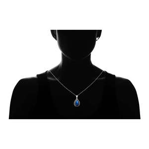 Collana con Pendente a Goccia in Argento Sterling con Zaffiro, Incassatura a Castone e Motivo Ancora Religiosa, Placcato Rodio - Product Image 2