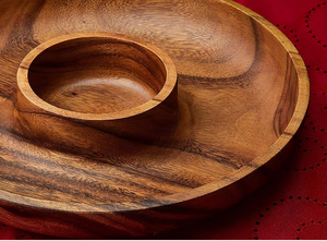 Chip y plato Salsa Bowl bandeja platos personalizados forma redondeada Acacia madera servir postre plato para restaurante cocina - Product Image 3