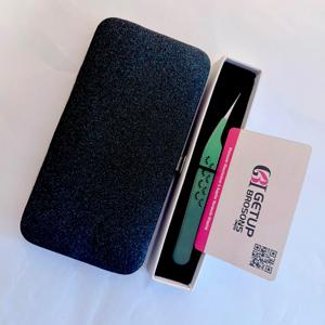 Pinzas Profesionales para Pestañas, Color Verde Oscuro, Recubrimiento en Polvo, Punta Suave, Antimagnéticas, Antiestáticas, Longitud de 10 mm - Product Image 4