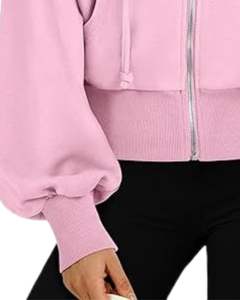 Sudadera Corta Rosa con Capucha y Cremallera para Mujer, Manga Larga, Informal, Estilo Urbano, para Uso Diario en Invierno - Product Image 5