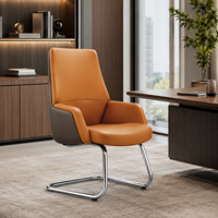 Chaise de bureau de direction moderne couleur Tan, chaise de conférence à dossier haut avec base en traîneau chromé et accoudoirs fixes